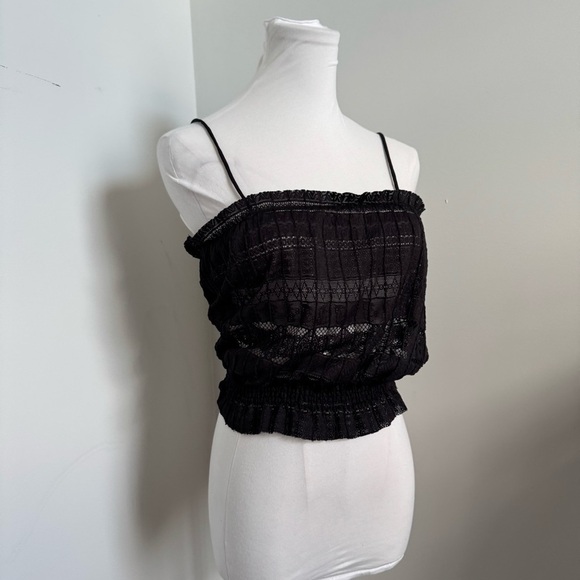 NWT ZARA Black Sheer Lace Cami Top Whimsigoth Romantic Mesh Tank Fairy Grunge S - Picture 2 of 5